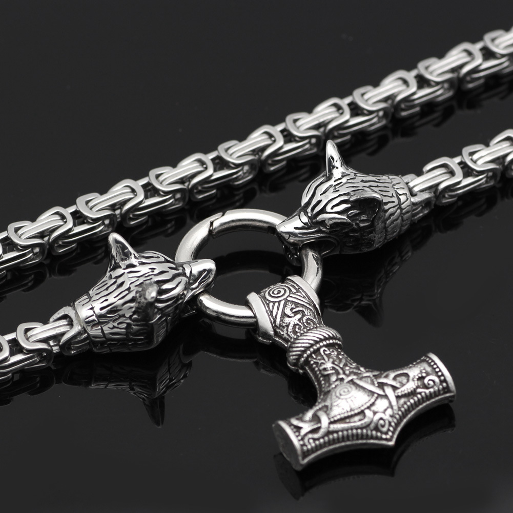 Explosive Viking Wolf Head Hammer Trendy Male Amulet Stainless Steel Emperor Chain Jewelry