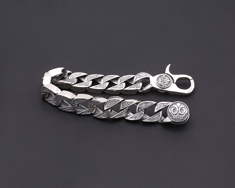 925 Sterling Silver Jewelry Retro Personality Men's Thick Creative Spring Hole Pop Bracelet - Minihomy