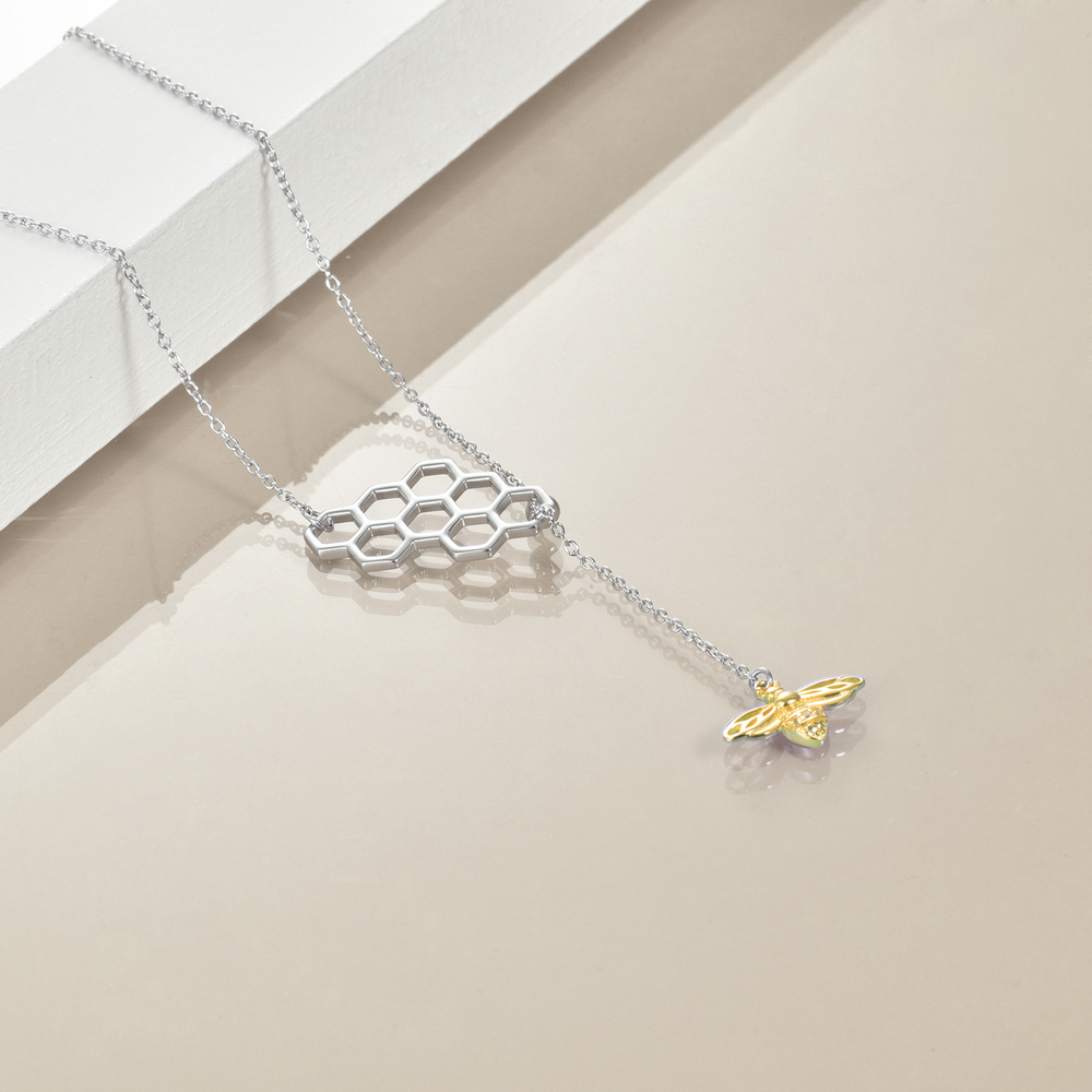 Bee Necklace 925 Sterling Silver Gold Plated Geometric Necklace - Minihomy