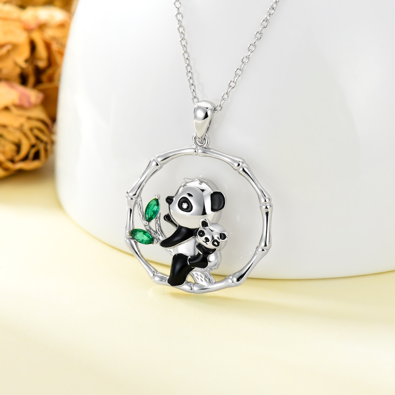 Sterling Silver Mother and Daughter Pendant Necklace Panda Bear Jewelry