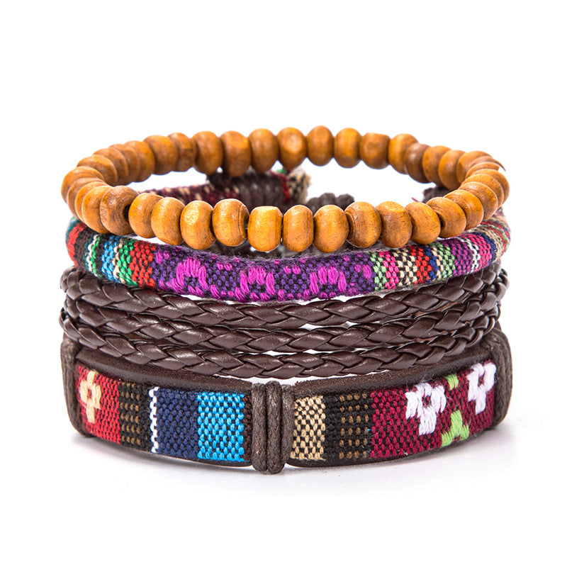 Simple Cowhide Bracelet Color Retro Ethnic Style Beaded Weaving