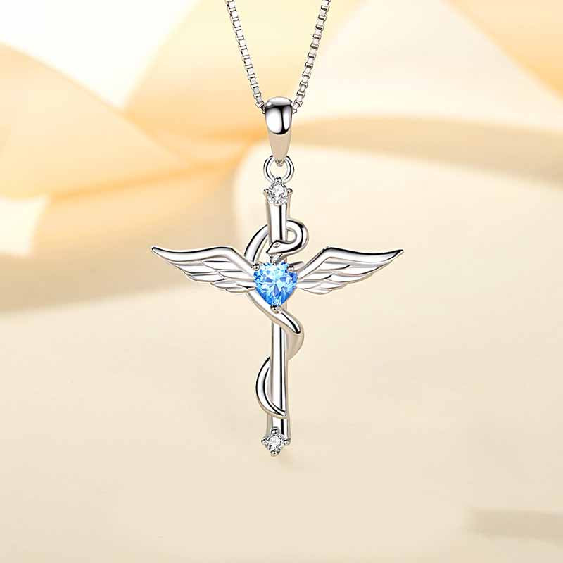 Angel Wings Cross Pendant In Sterling Silver