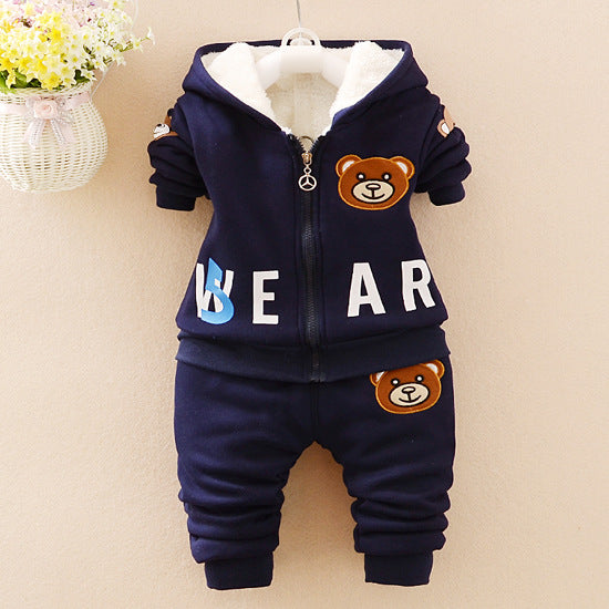 Add velvet and thicken winter three piece set for children - Minihomy