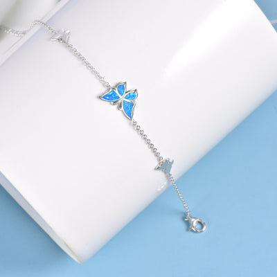 Butterfly Bracelet  Sterling Silver Created Opal for Women Girl - Minihomy