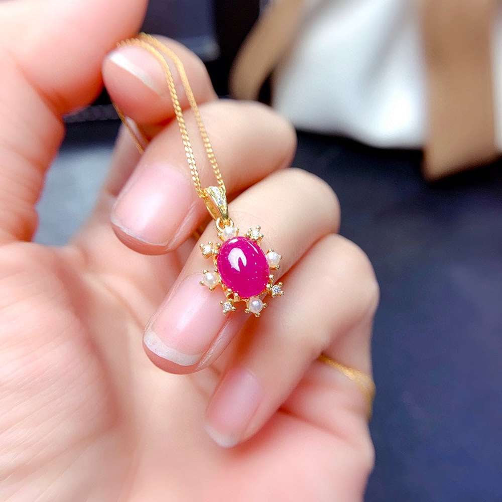 Crystal Natural Burmese Ruby Set Ring Pendant Crystal - Minihomy