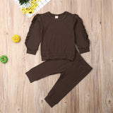 Baby Boys Girls Ruffles Jumper Solid Long Sleeve Sweatshirt Tops Pants - Minihomy