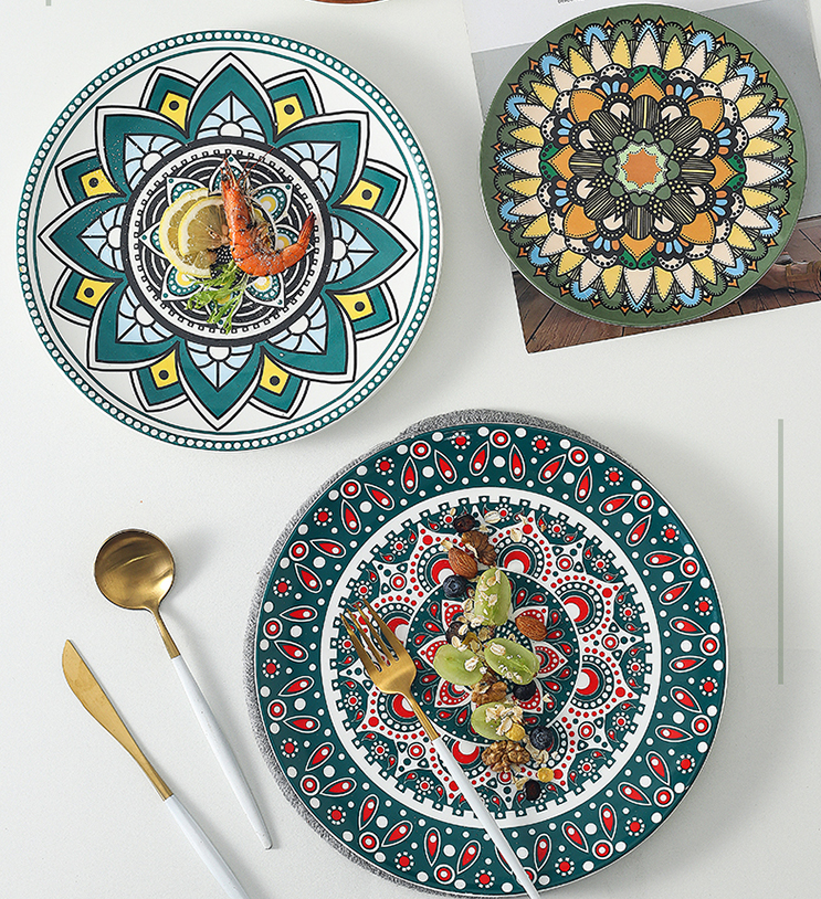 Ceramic Bohemian Tableware Platter Moroccan Pattern Ethnic Flat Plate