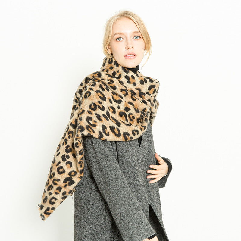 Leopard-Print Cashmere Women's Scarf Shawl: Unleash Your Wild Elegance - Minihomy