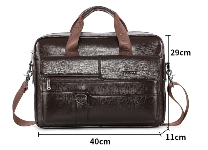 Large Capacity Leather Men's Briefcase Top Layer Cowhide Messenger Bag - Minihomy