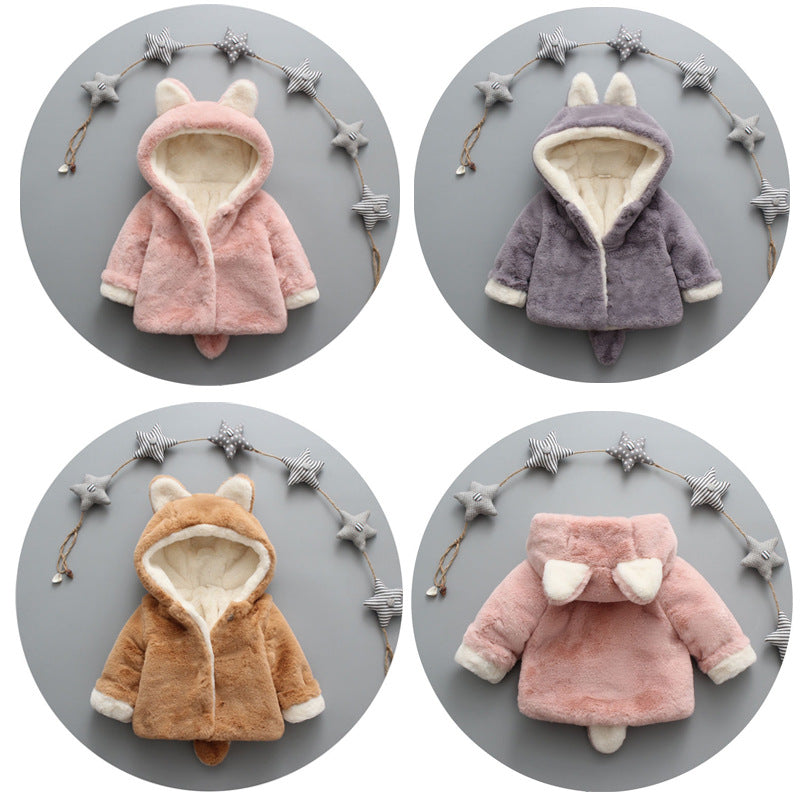 Cute Cat Ears Plush Baby Jacket - Princess Girls Coat