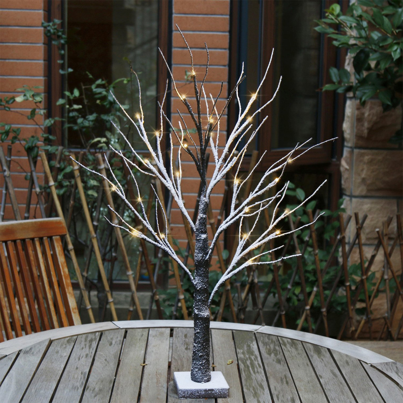 24LED Black Branch Imitation Snow Tree 3AA Battery Box Tree Lamp 45cm/17.71 Inch - Minihomy