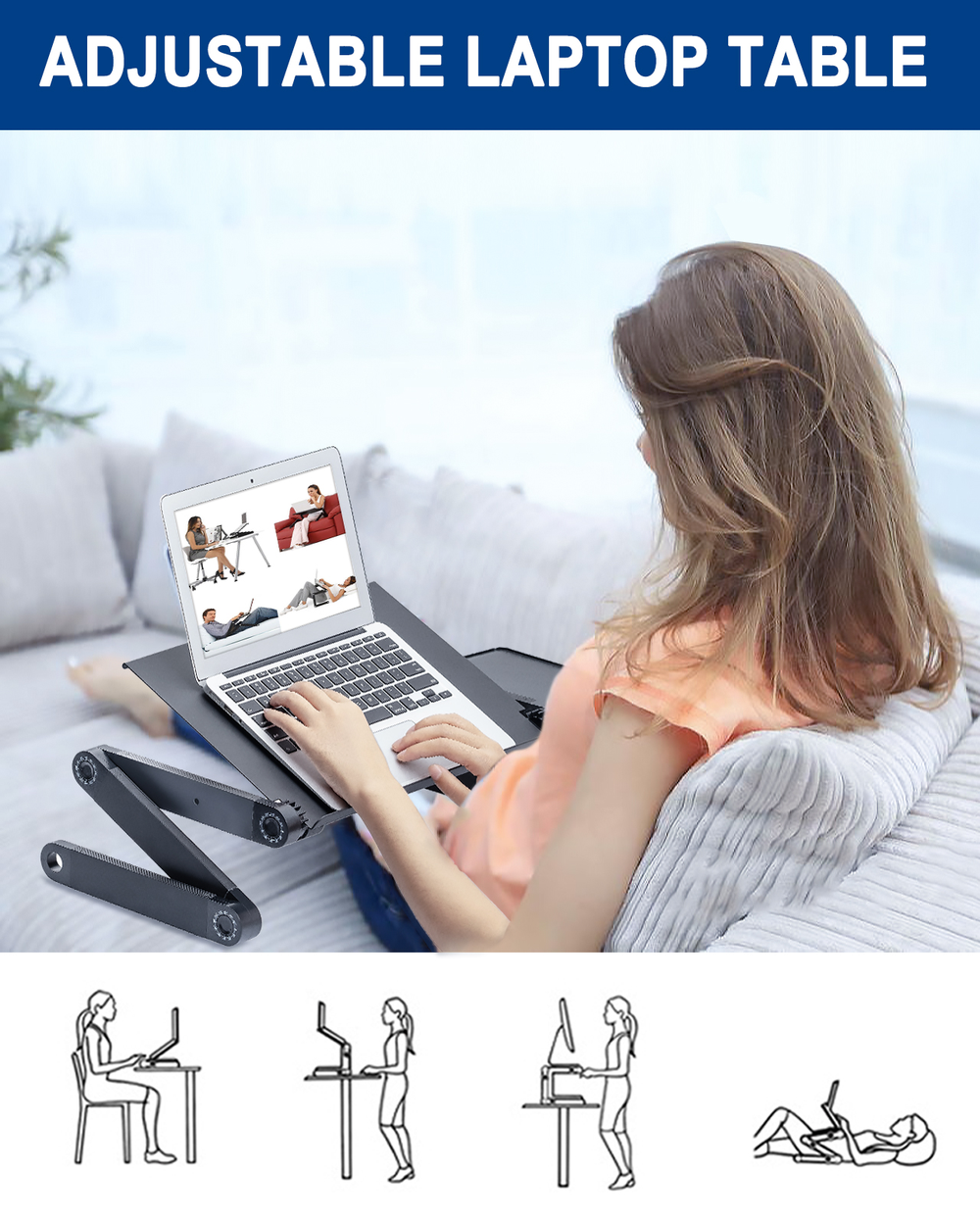 Foldable Table Workstation Notebook RiserErgonomic Computer Tray Reading Holder Bed Tray Standing Desk - Minihomy