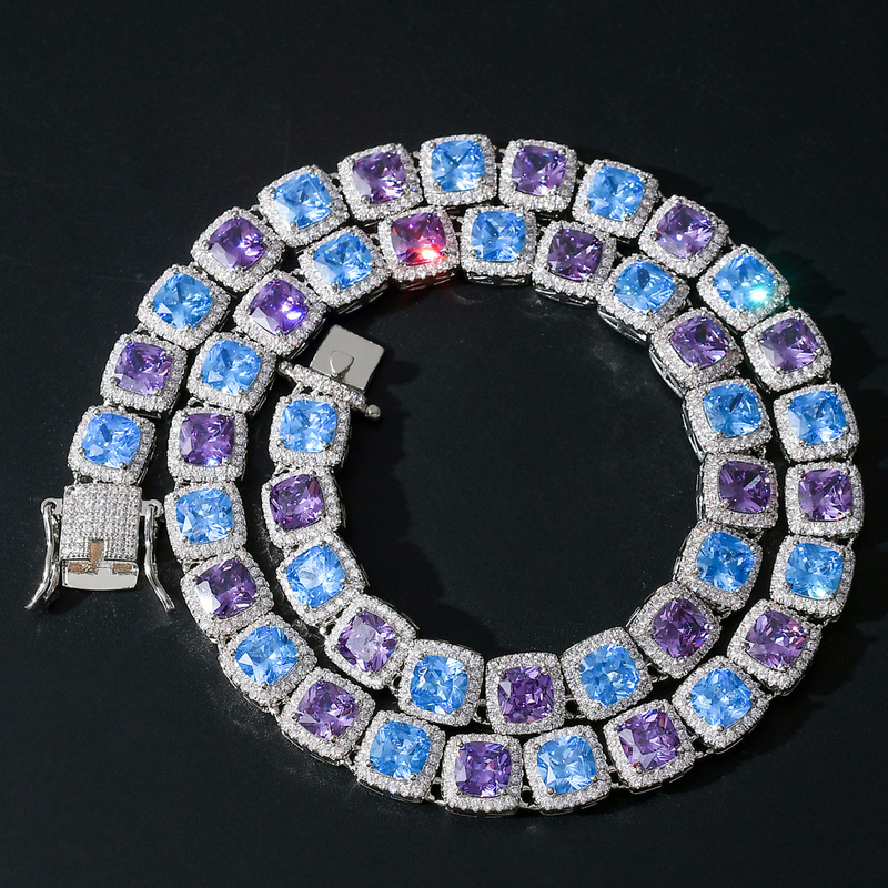 10mm square color blue purple zircon necklace - Minihomy