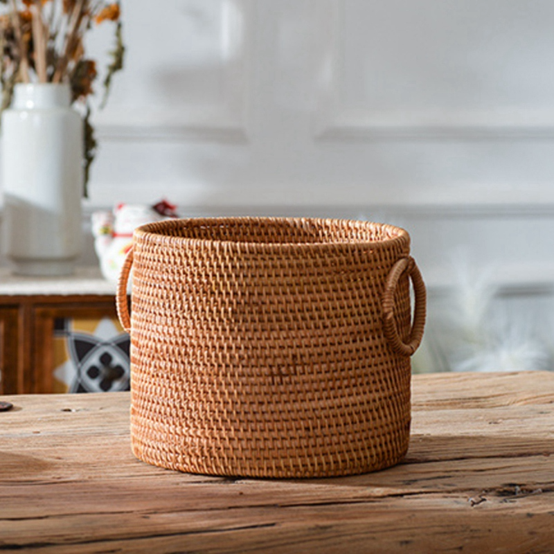 Vietnam Hand-woven Rattan Coffee Table Desk Remote Control Debris Storage Basket Round Storage Bucket