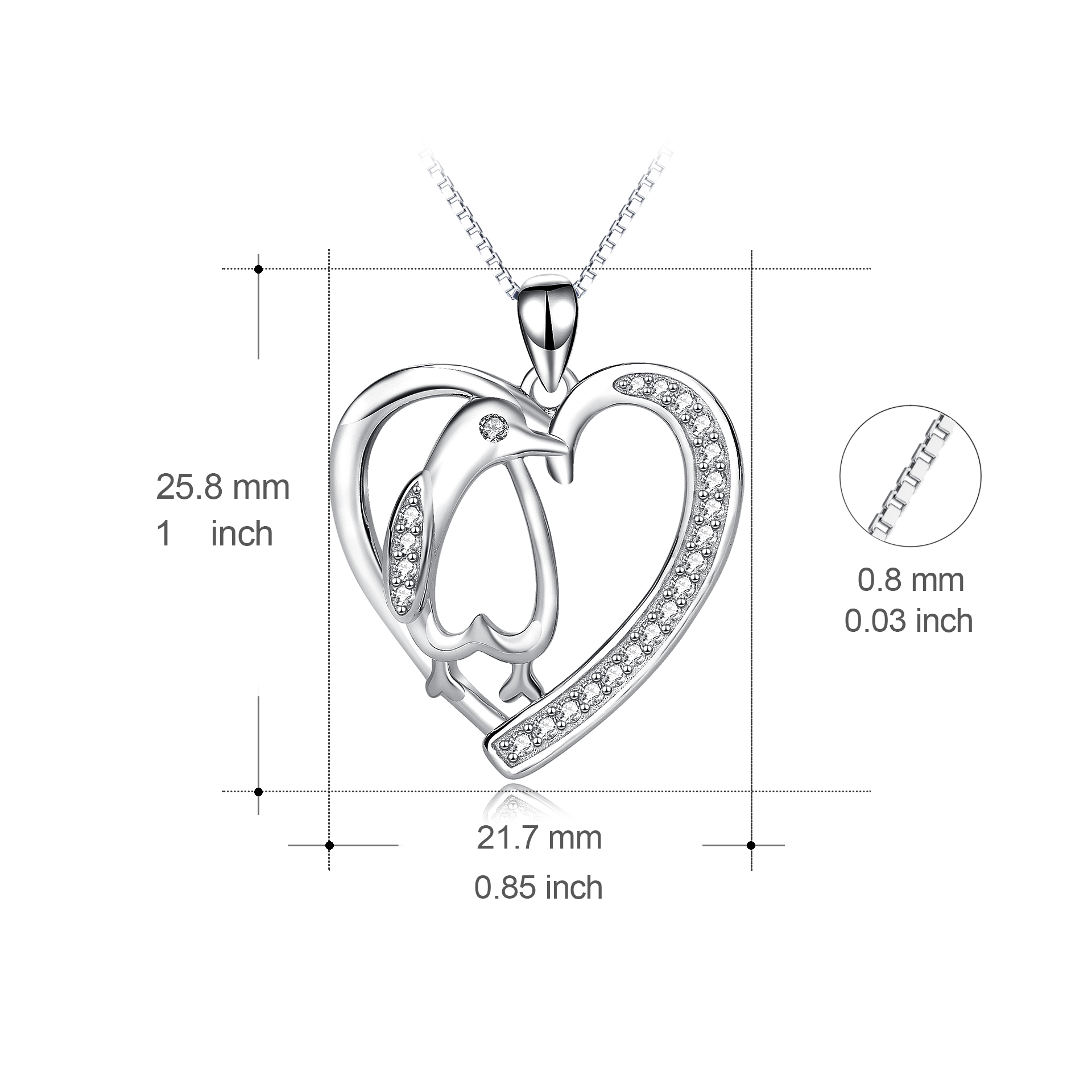 Penguin Necklace Sterling Silver Cubic Zirconia Heart Shape Penguin Gifts for Women Girls