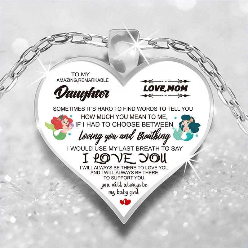 Cute Cartoon Unicorn Love Mom To My Daughter Inspirational Necklace For Girls - Minihomy