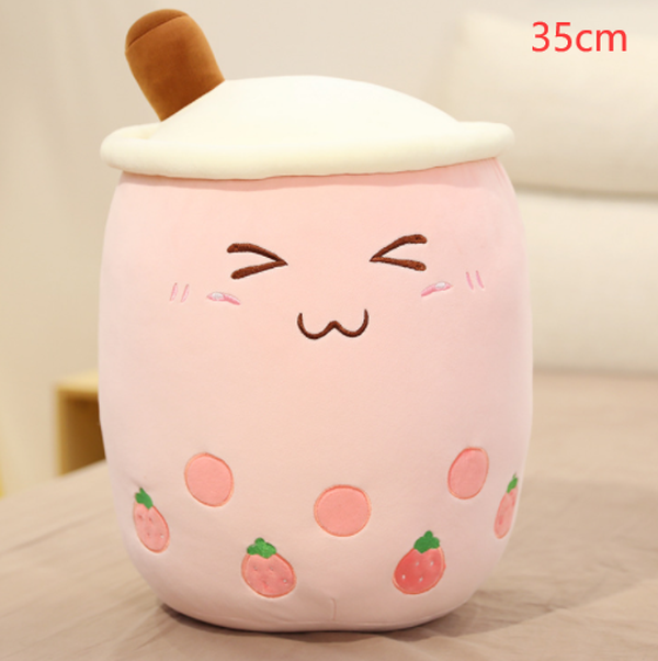 Cute Fruit Drink Plush Stuffed Soft Strawberry Milk Boba Tea Plush - Minihomy