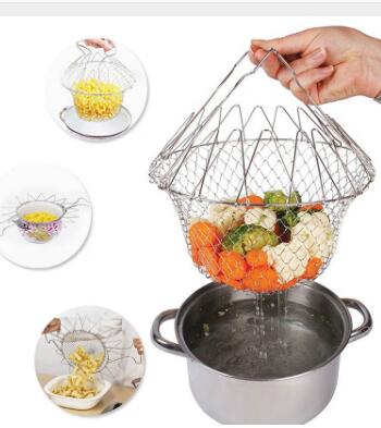 Deep Fry Basket Stainless Steel Multi-function Foldable Chef Cooking Basket Flexible Kitchen Tool for Fried Food Washing Fruits Vegetables - Minihomy