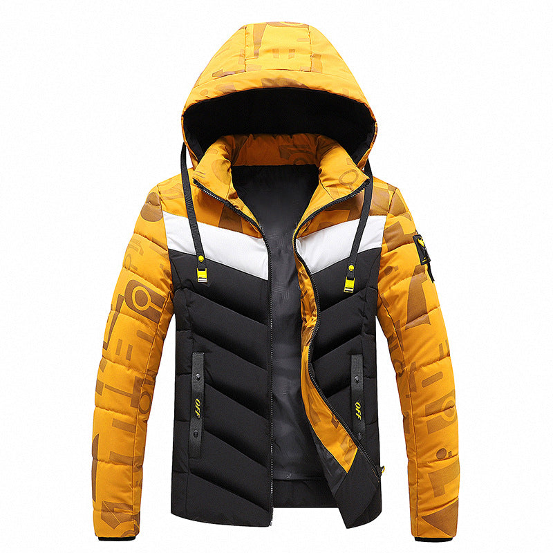 Men's Cotton-padded  With Hood And Color Matching Winter Warm Jacket - Minihomy