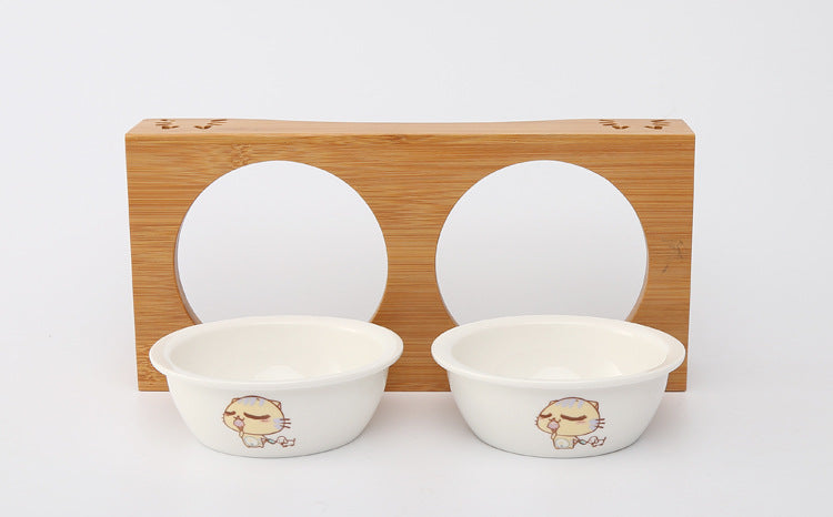 Elevated Cat Dog Bowls with Wooden Stand - Minihomy