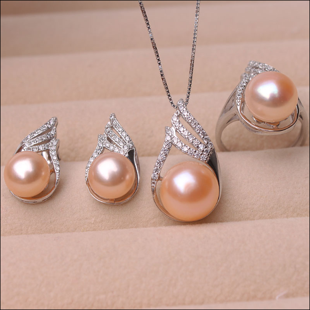 Pearl Freshwater Pendant Earring Ring three piece set - Minihomy