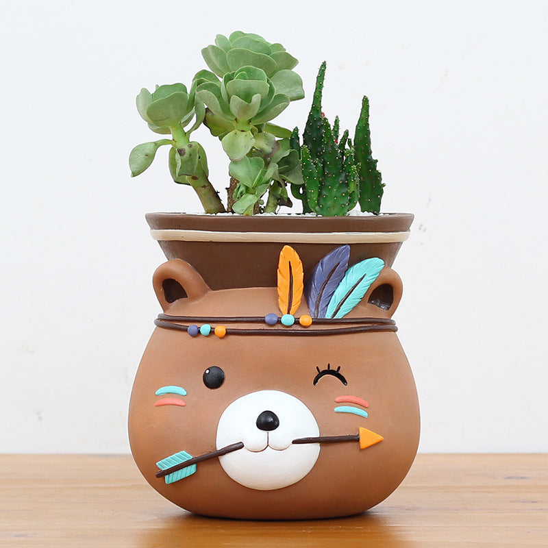 Indian Style Wall Mounted Plant Pot Wall Hanging Succulent Pots Cartoon Animal Shape Resin Indoor Flower Pots for Home Decor - Minihomy