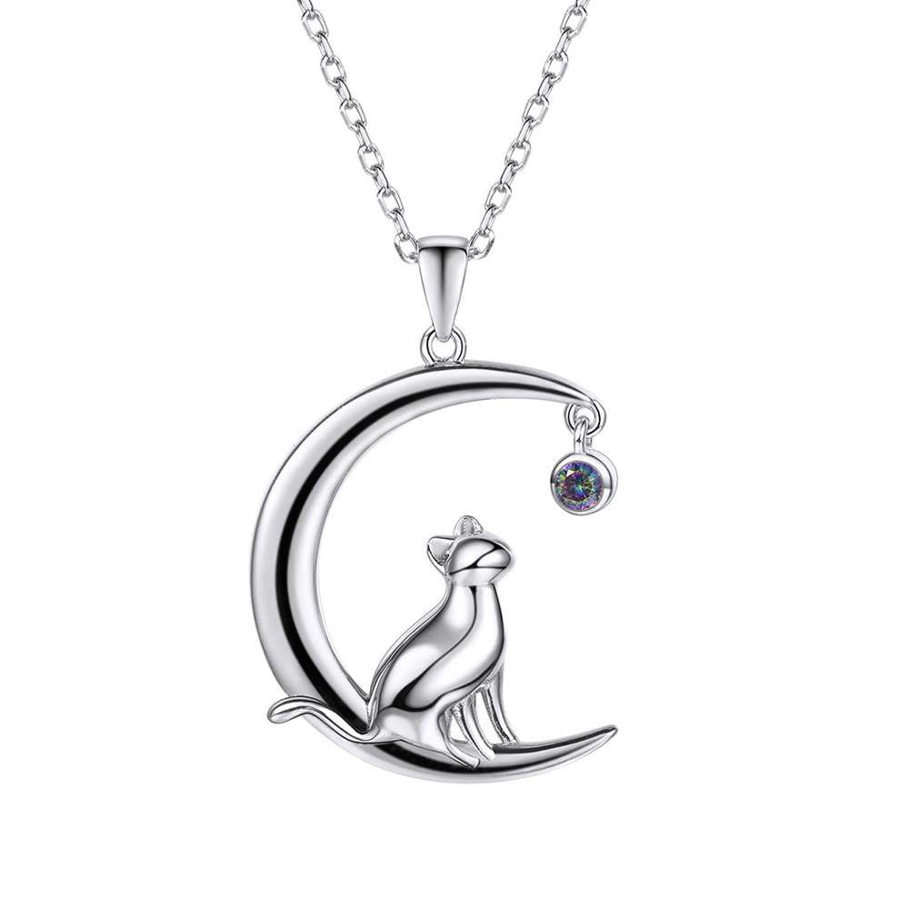 925 Silver Moon Cat Korean Trendy Topaz Pendant - Minihomy