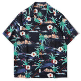 Men Short Sleeve Shirts Vintage Flower Print Streetwear Retro Summer Man Blouse