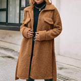 Mid-length Lapel Belted Single-breasted Plush Trench Coat - Minihomy