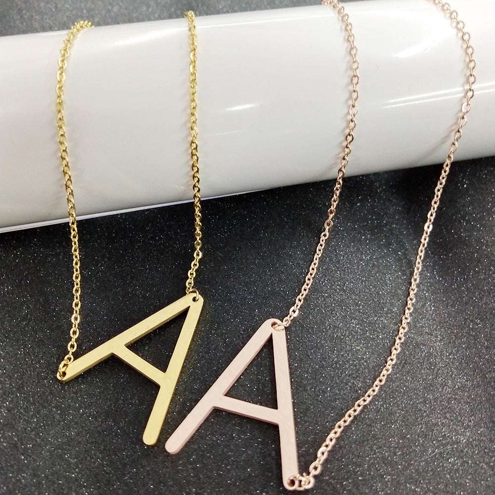 Fabulous Rose Gold Plated Stainless Steel Initial Letter Pendant Necklace - Minihomy