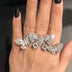 S925 sterling silver micro-set diamonds butterfly three-finger ring