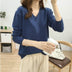 Loose Slimming V-neck Solid Color Long-sleeved Sweater - Minihomy