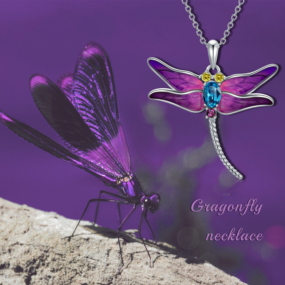 925 Sterling Silver Dragonfly Pendant Necklaces with Crystal Jewelry for Women - Minihomy