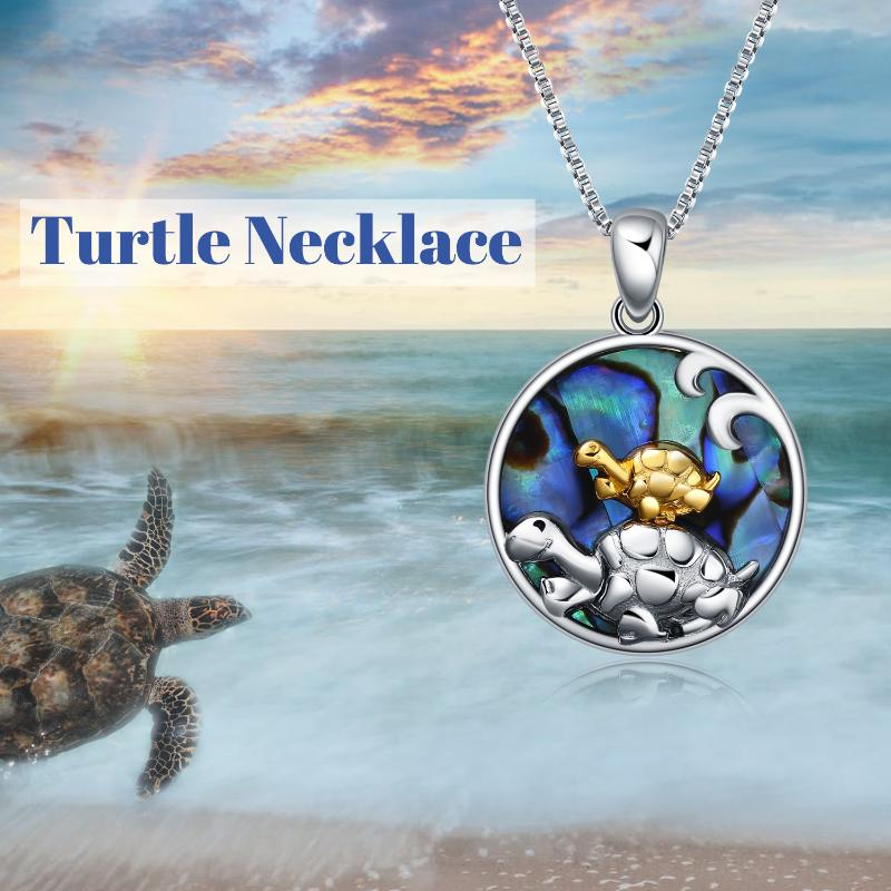 Turtle Necklace Sterling Silver Mother and Child Sea Turtle Pendant Tortoise Jewelry