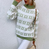 Casual Half High Neck Christmas Snowflake Sweater Blouse