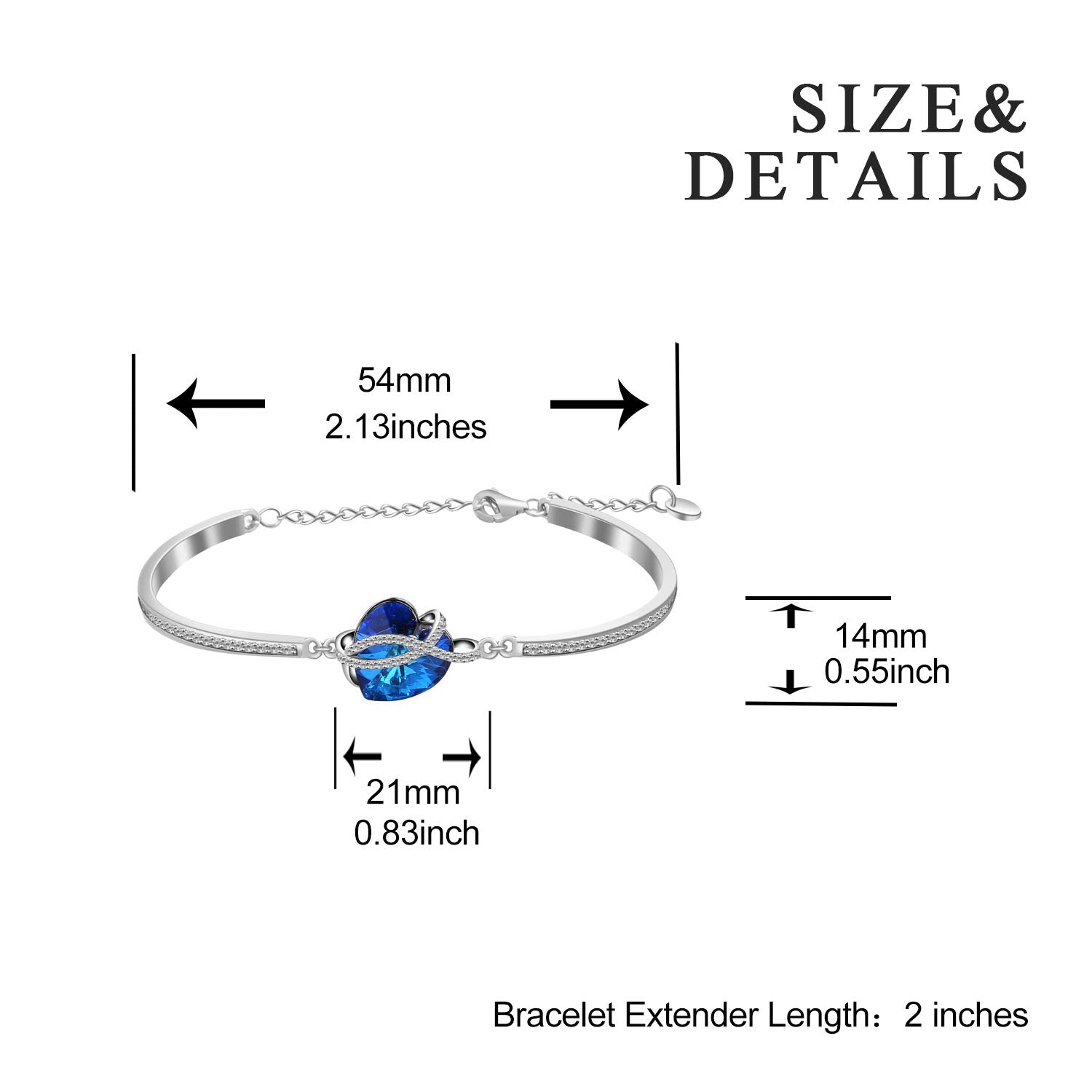 Jewelry Sterling Silver Love Heart Bangle Bracelet for Women with Crystal - Minihomy