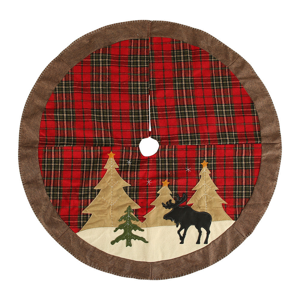 Checkered Cloth Patch Tree Skirt Christmas Tree Cushion Small Tree Ornament Apron