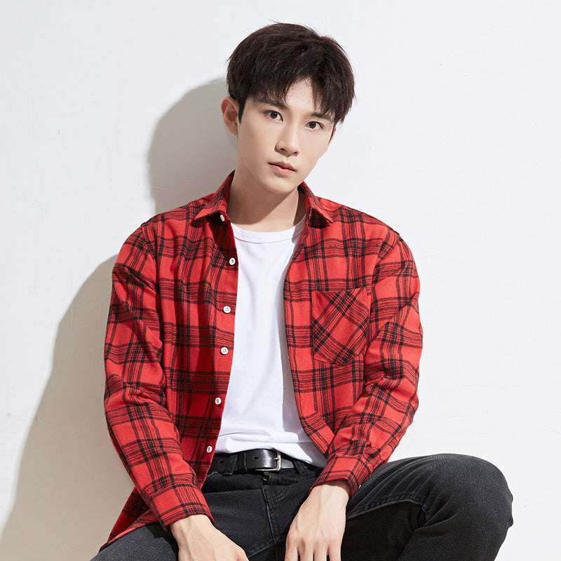 Men Casual Plaid Long Sleeved Shirt - Minihomy