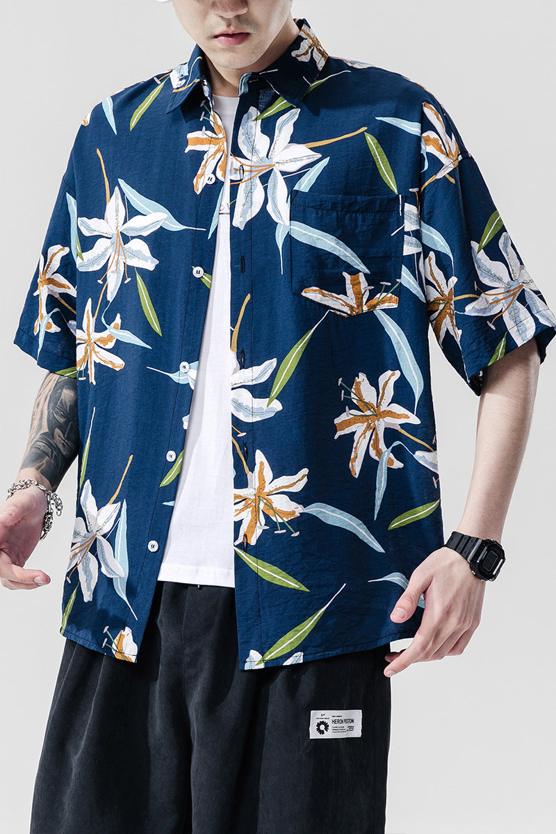 Beach Couple Casual Short Sleeve Printed Shirt - Minihomy