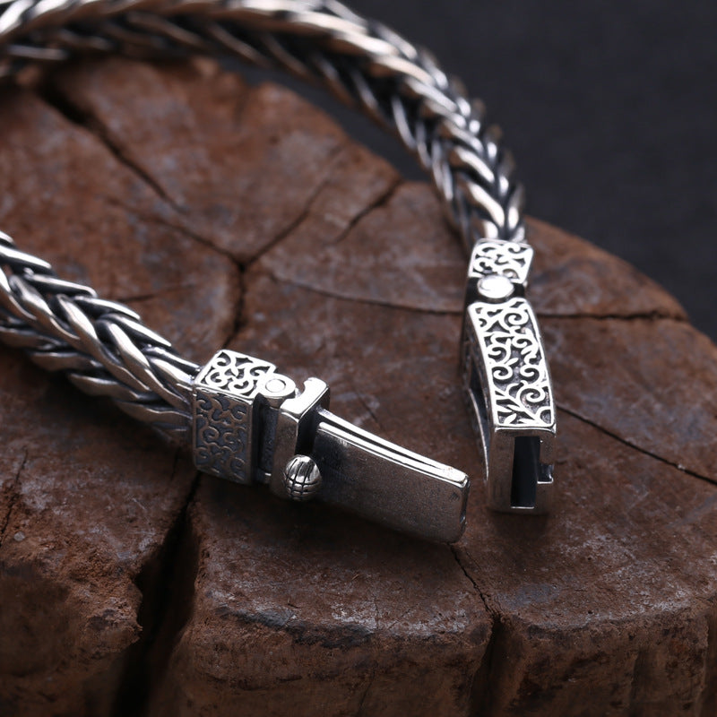 925 Sterling Silver Jewelry Men's Braided Rattan Bracelet - Minihomy