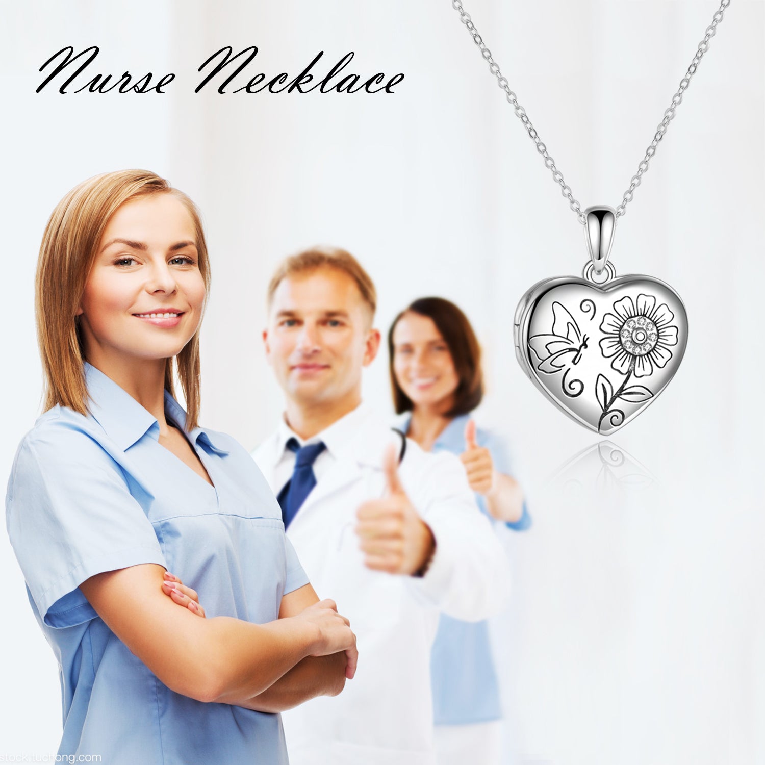 Nurse Necklaces Medicine Stethoscope Heart Shaped Locket Necklaces  Engraved  She Believed she Could so she did on The Pendant Back
