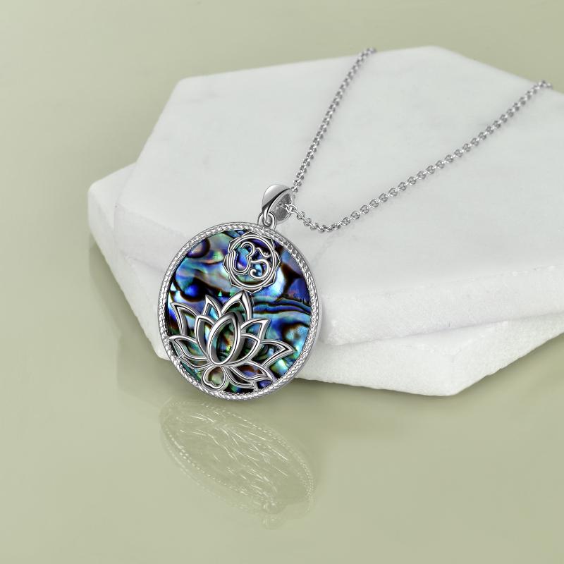 Yoga Necklace with Abalone Shell 925 Sterling Silver Lotus Flower Jewelry with Om Symbol