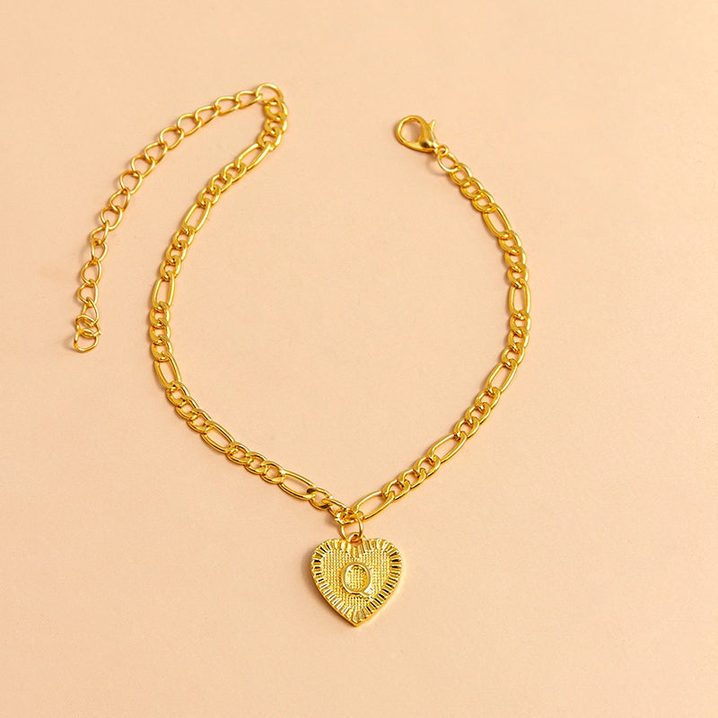 Initial Letter Anklet Gold Color Heart Pendant Foot Bracelets Women - Minihomy