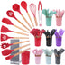 11 Piece Set Of Silicone Kitchenware With Wooden Handle In Storage Bucket