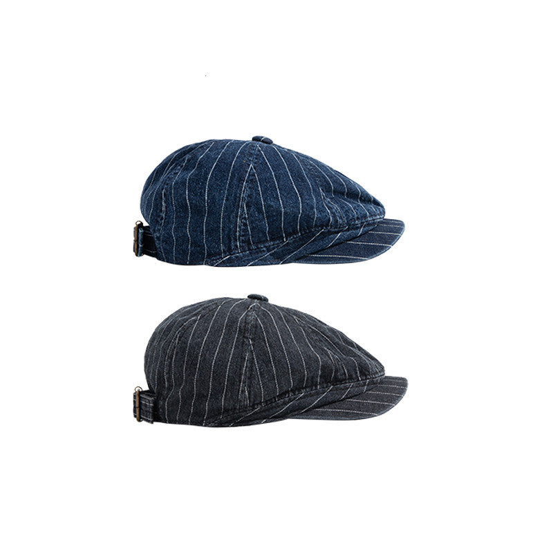 Japanese Retro Washed Denim Casual Striped Cap Women