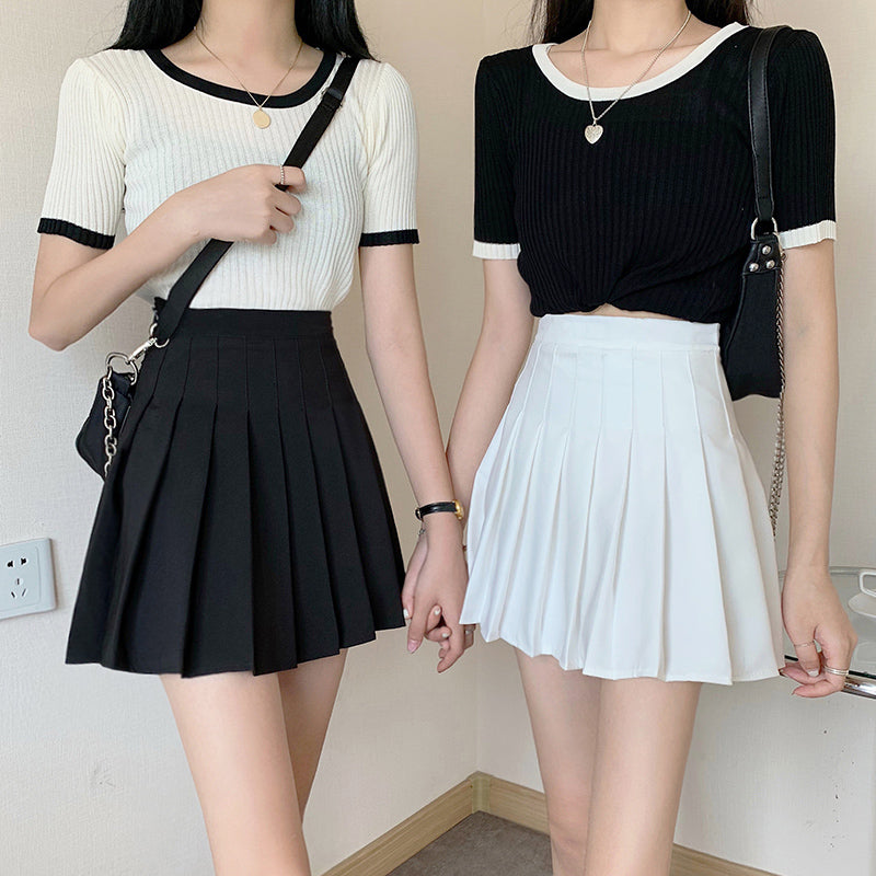 Plaid Pleated Skirt Female High Waist Slim Short - Minihomy