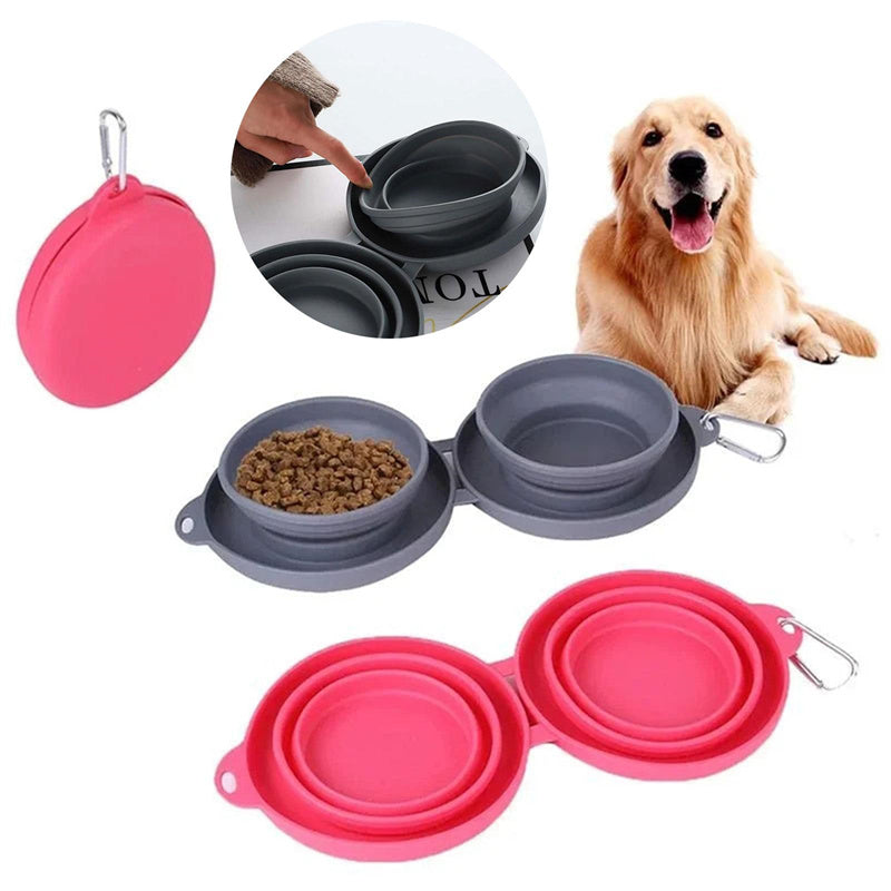 Rubber Foldable Double Bowl Pet Supplies Dog Cat Bowls