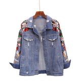 Loose Heavy Industry Embroidered Beaded Sequins Slimming Denim Jacket Women - Minihomy