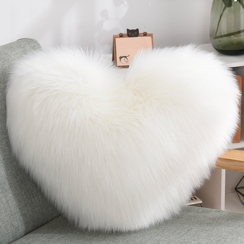 Pillows Heart Shape Long Plush Fluffy Shaggy Cushion Cover - Minihomy