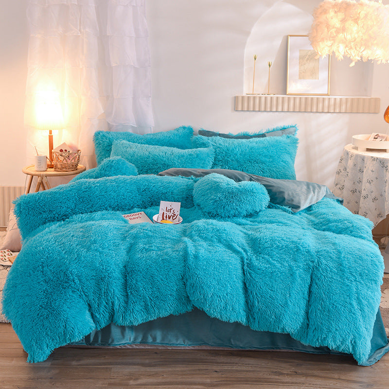 Duvet Cover Queen King Winter Warm Bed Quilt Cover Pillowcase Fluffy Plush Shaggy Bedclothes Bedding Set - Minihomy